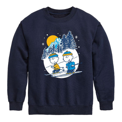 Boys' - Peanuts - Charlie Brown And Linus Skiing Graphic Long Sleeve Fleece Sweatshirt