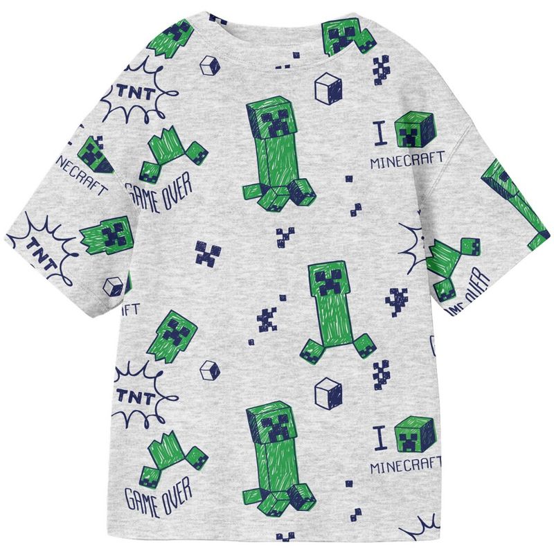 Minecraft Creepers & TNT All-Over Print Youth Athletic Heather Crew Neck Short Sleeve T-shirt