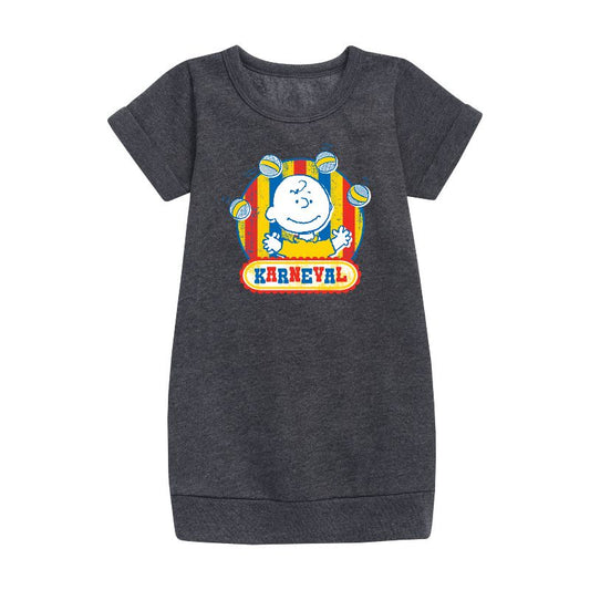 Girls' - Peanuts - Charlie Brown Karneval Graphic Short Sleeve Fleece Dress