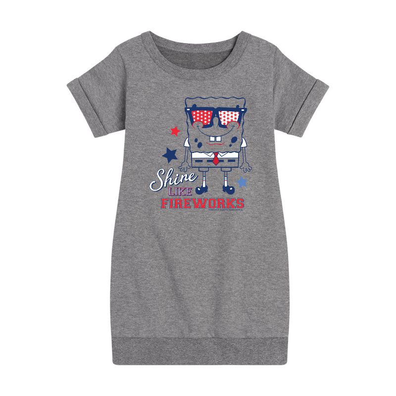 Girls' - SpongeBob SquarePants - Shine Like Fireworks Graphic Short Sleeve Fleece Dress