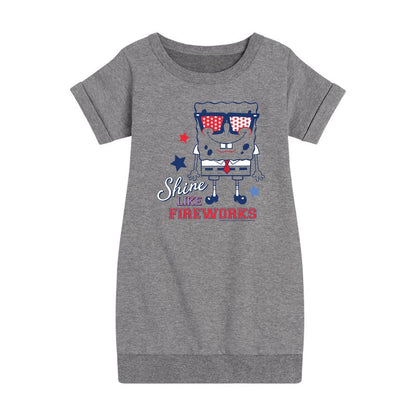 Girls' - SpongeBob SquarePants - Shine Like Fireworks Graphic Short Sleeve Fleece Dress