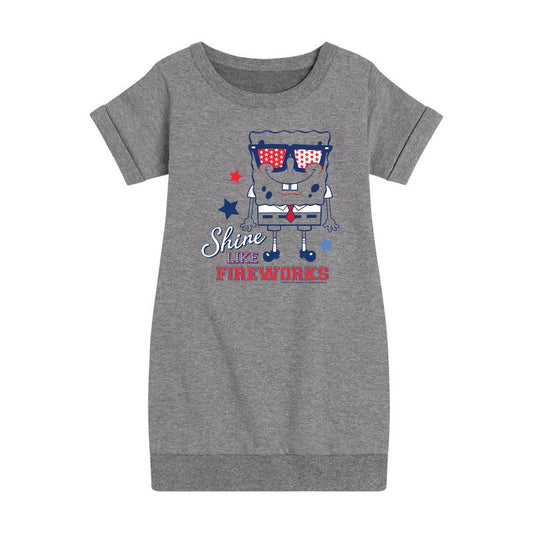 Girls' - SpongeBob SquarePants - Shine Like Fireworks Graphic Short Sleeve Fleece Dress