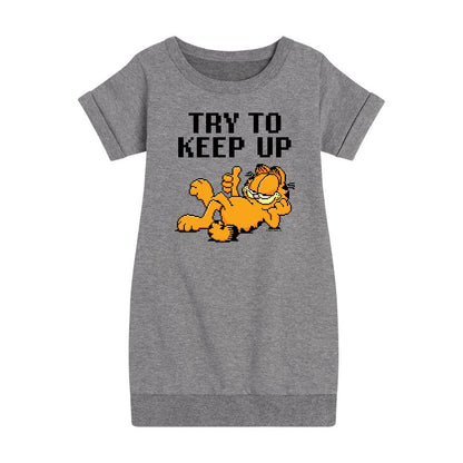 Girls' - Garfield - Try To Keep Up Graphic Short Sleeve Fleece Dress