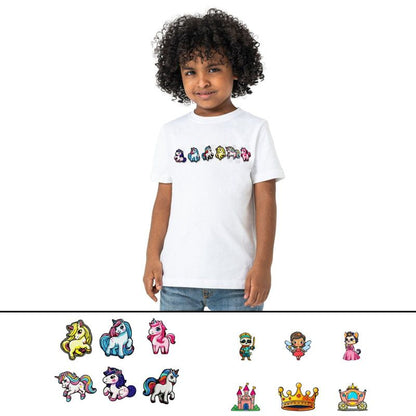 Rabble Kids' Unicorn Fairy Tale Tshirt Bundle – Custom Shirt with 12 Dabblz Velcro Patches