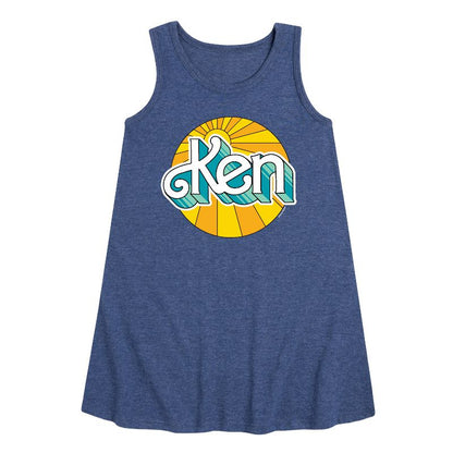 فستان كين جرافيكي بدون أكمام للفتيات - باربي - خط مستقيم