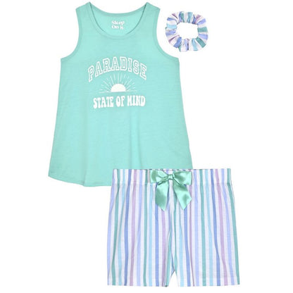 Sleep On It Girls 2-Piece Sleeveless Tank-Top Jersey Pajama Shorts Set with Matching Hair Scrunchie