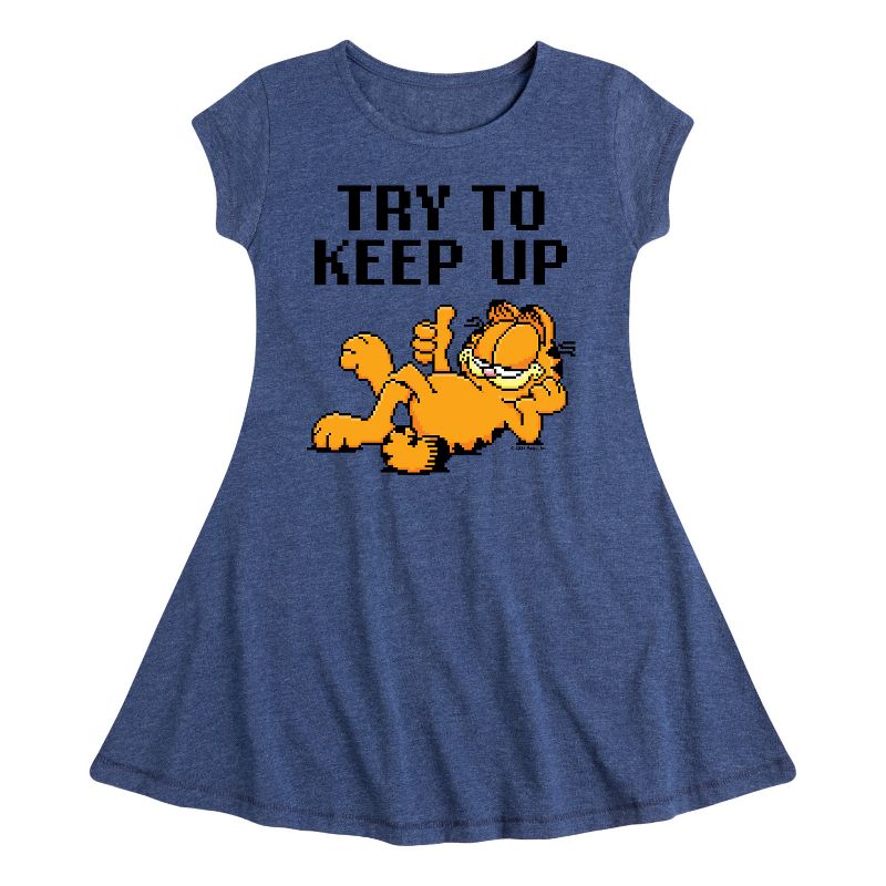 Girls' - Garfield - Try To Keep Up Fit & Flair Cap Sleeve Dress