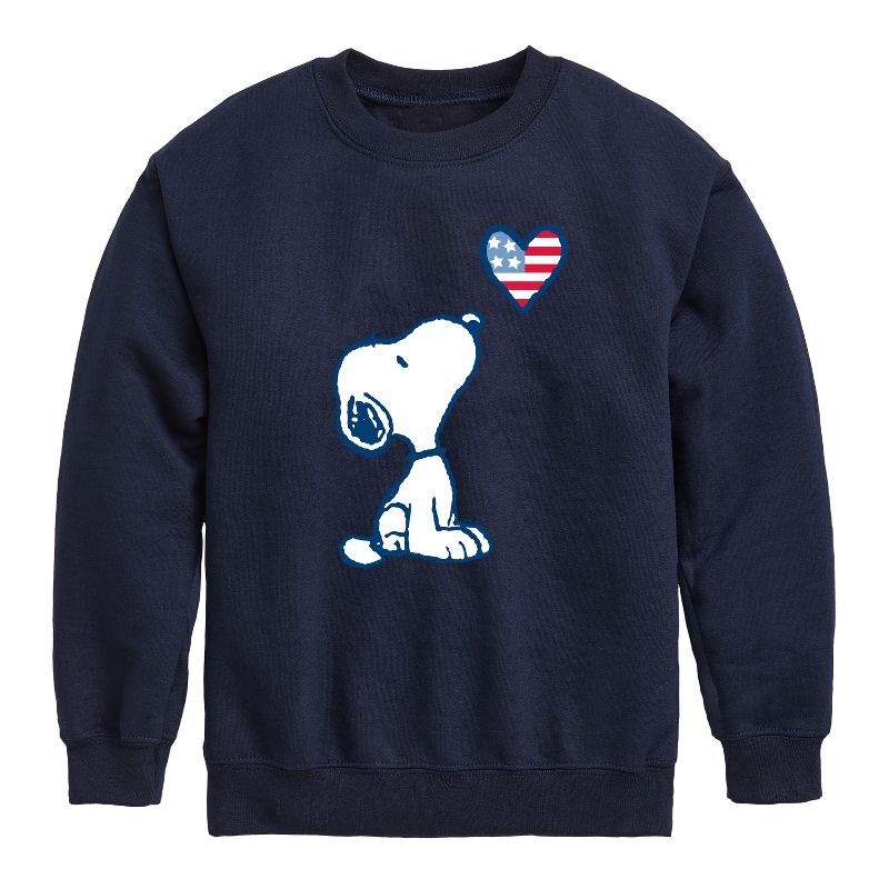 Boys' - Peanuts - Snoopy Flag Heart Graphic Long Sleeve Fleece Sweatshirt