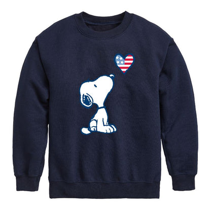 Boys' - Peanuts - Snoopy Flag Heart Graphic Long Sleeve Fleece Sweatshirt
