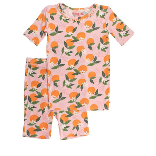 RuffleButts SoftSnooze Big Girls Ruffle Short Sleeve Pajama Set