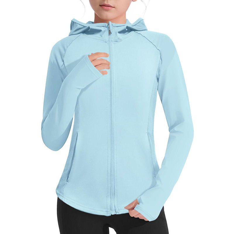 Girls Lightweight Jacket Long Sleeve Zip Up Athletic Hoodie Top Fishing Hiking Sun Protection Outerwear