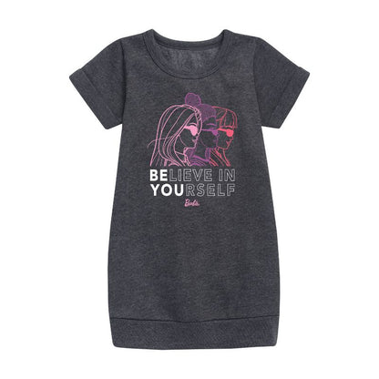 Girls' - Barbie - Believe in Yourself Graphic Short Sleeve Fleece Dress