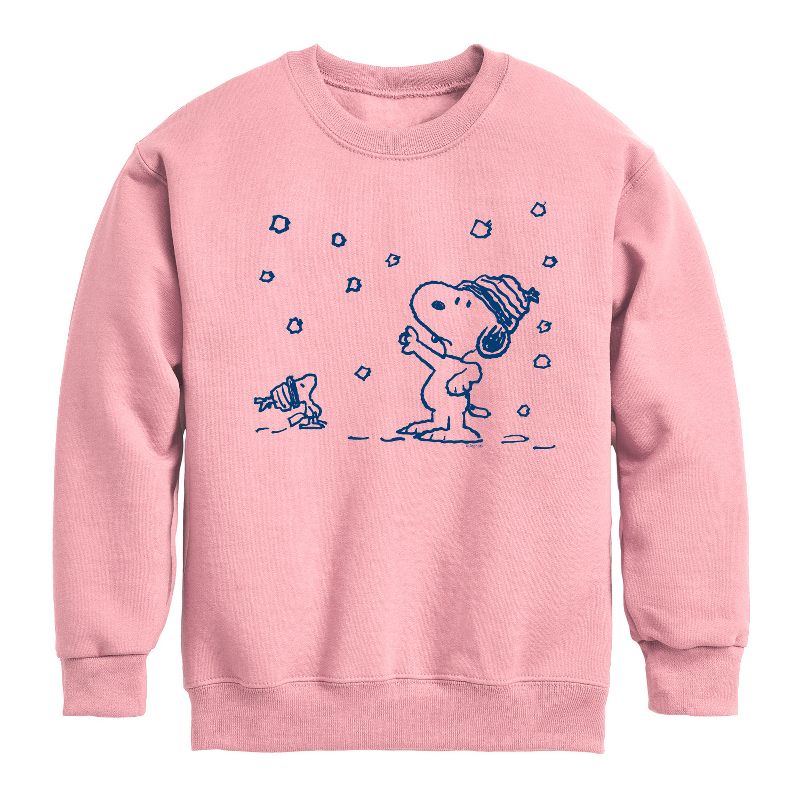 Boys' - Peanuts - Snow Snoopy And Woodstock Graphic Long Sleeve Fleece Sweatshirt