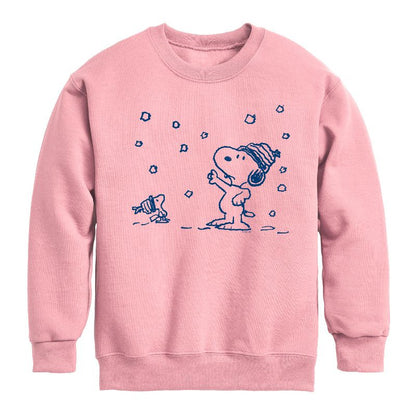Boys' - Peanuts - Snow Snoopy And Woodstock Graphic Long Sleeve Fleece Sweatshirt