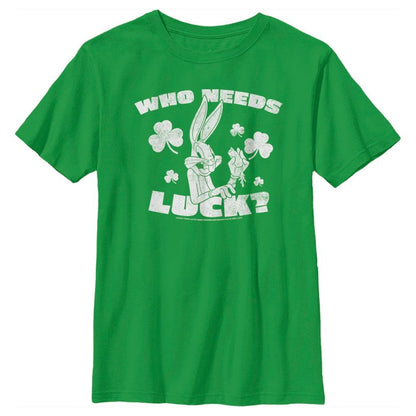 Boy's Looney Tunes St. Patrick's Day Bugs Bunny Who Needs Luck? T-Shirt