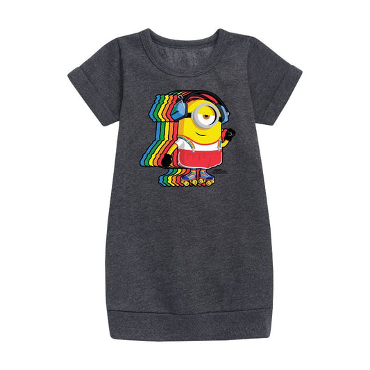Girls' - Despicable Me Minions - Retro Rainbow Skater Graphic Short Sleeve Fleece Dress