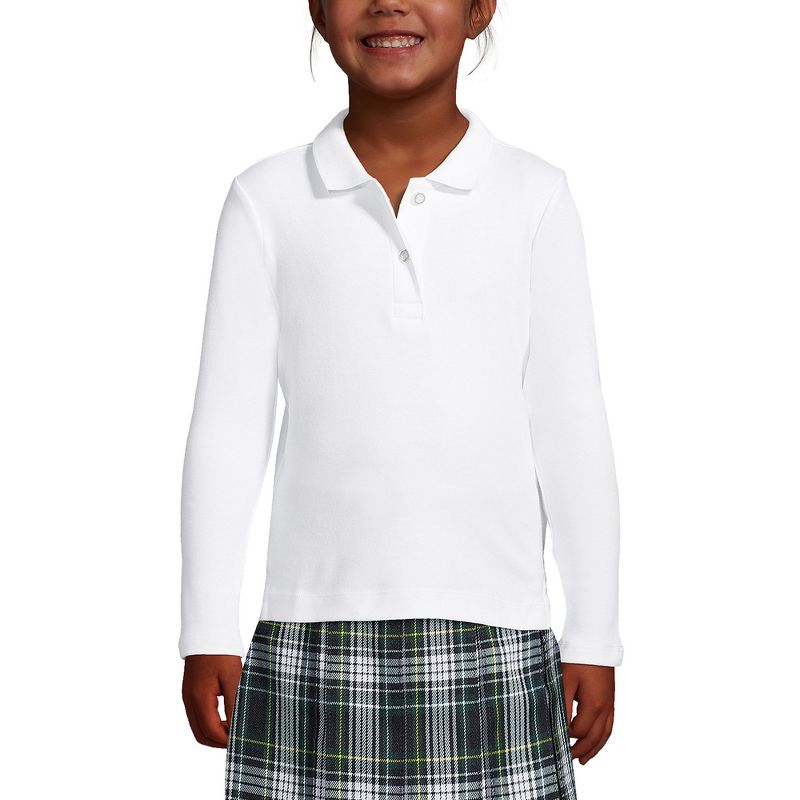 Lands' End School Uniform Kids Long Sleeve Feminine Fit Interlock Polo Shirt