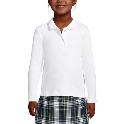 Lands' End School Uniform Kids Long Sleeve Feminine Fit Interlock Polo Shirt