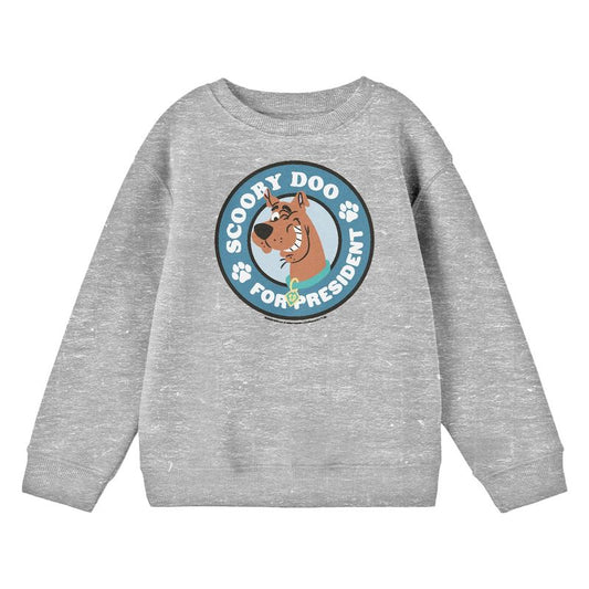 Scooby Doo For President Youth Athletic Gray Crew Neck Sweatshirt