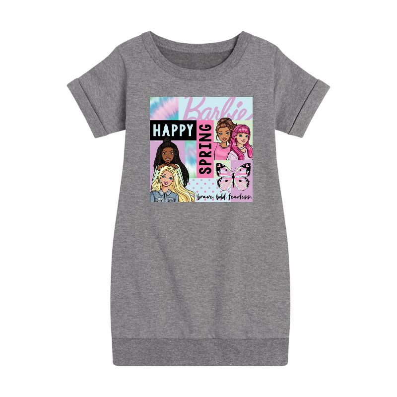 Girls' - Barbie - Happy Spring Graphic Short Sleeve Fleece Dress