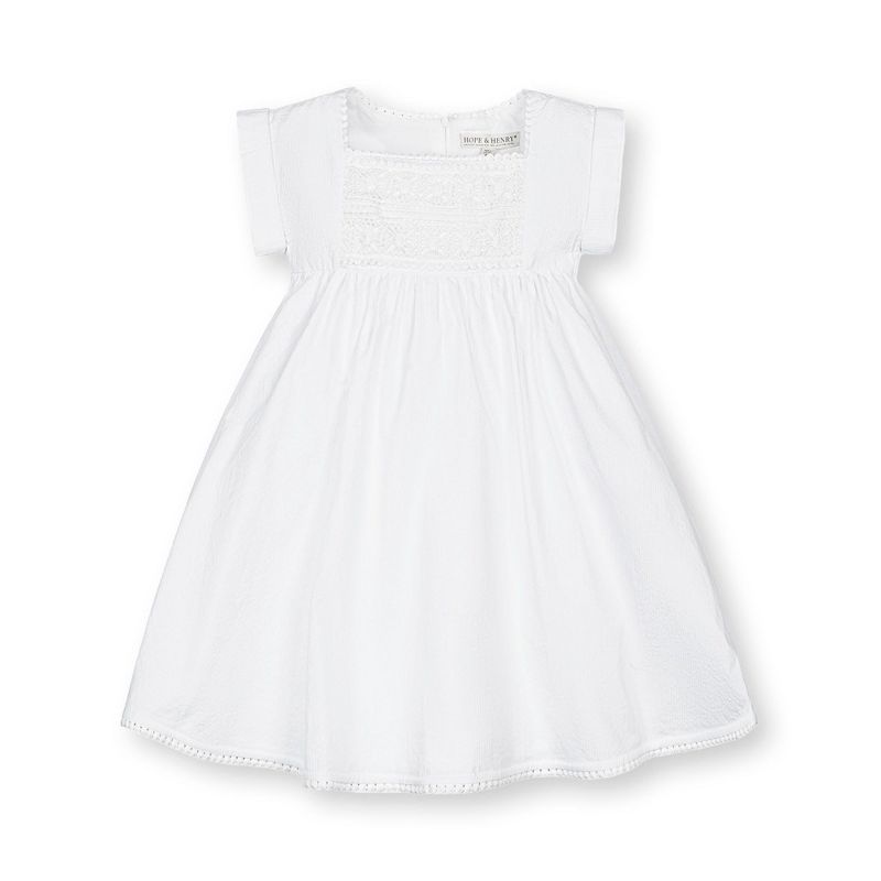 Hope & Henry Girls'  Sleeveless Crochet Detail Empire Waist Seersucker Dress, Kids