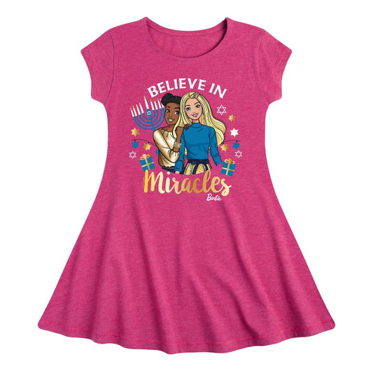 Girls' - Barbie - Believe In Miracles Holiday Fit & Flair Cap Sleeve Dress