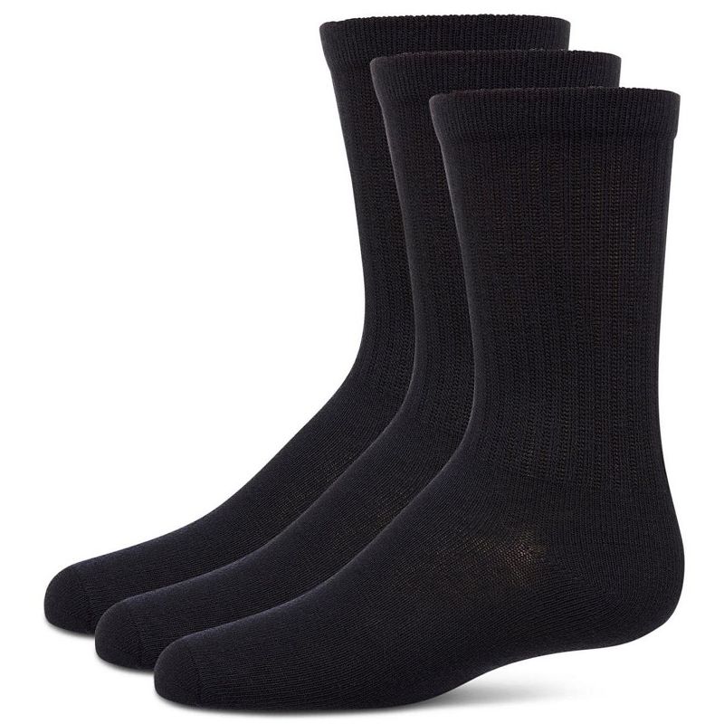 Memoi Boys' 3 Pair Pack Ribbed Cotton Blend Crew Sport Socks Black 7-8