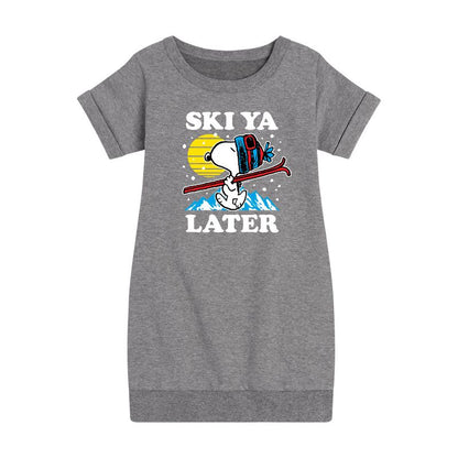 Girls' - Peanuts - Snoopy Ski Ya Later Graphic Short Sleeve Fleece Dress