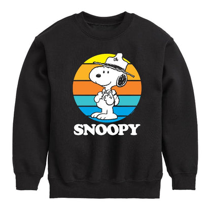 Boys' - Peanuts - Snoopy Beagle Scout Sunset Graphic Long Sleeve Fleece Sweatshirt