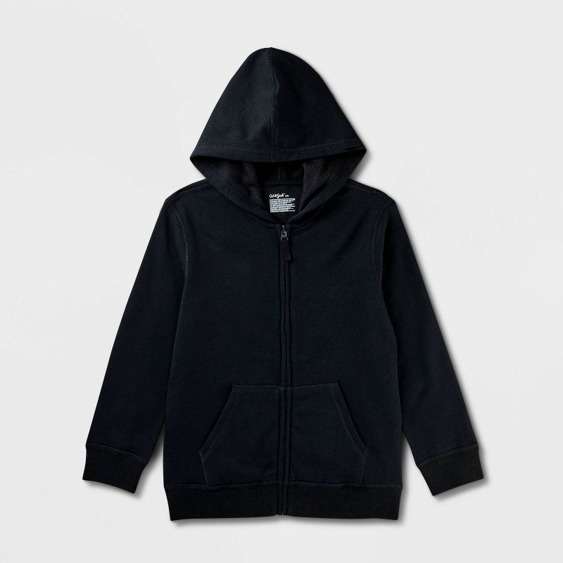 Kids' Adaptive Fleece Zip-Up Hooded Sweatshirt - Cat & Jack™ Black