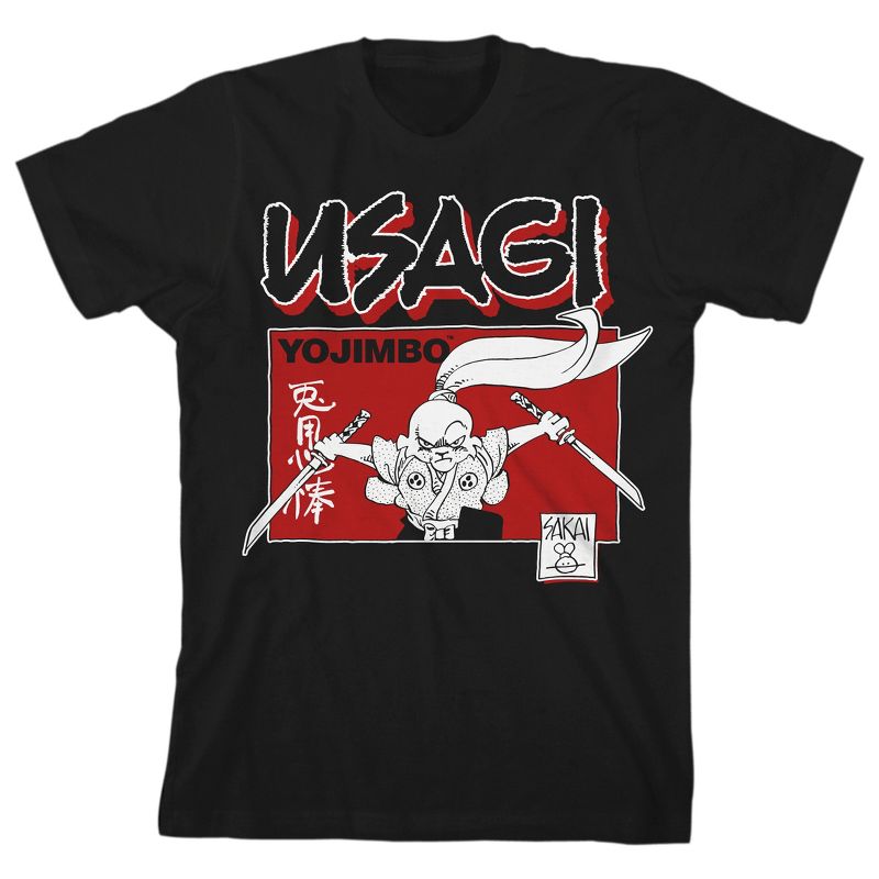 Usagi Yojimbo Dual Blades Sketch Youth Black Crew Neck Short Sleeve T-shirt