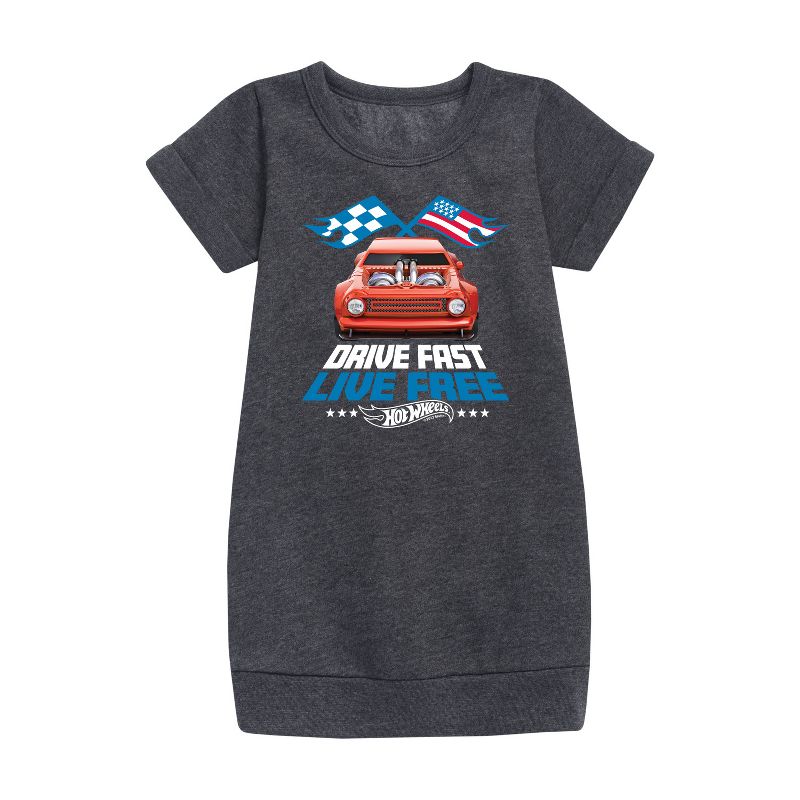 Girls' - Hot Wheels - Drive Fast Live Free Graphic Short Sleeve Fleece Dress