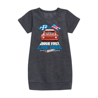 Girls' - Hot Wheels - Drive Fast Live Free Graphic Short Sleeve Fleece Dress