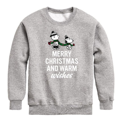 Boys' - Peanuts - Charlie Brown & Snoopy Merry Christmas Warm Wishes Graphic Long Sleeve Fleece Sweatshirt