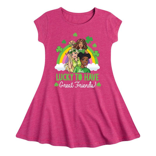 Girls' - Barbie - Lucky To Have Great Friends Fit & Flair Cap Sleeve Dress