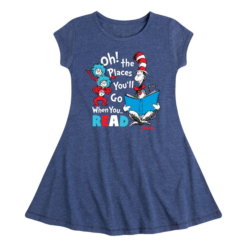 Girls' - Dr. Seuss - Oh Places Youll Go When You Read Fit & Flair Cap Sleeve Dress