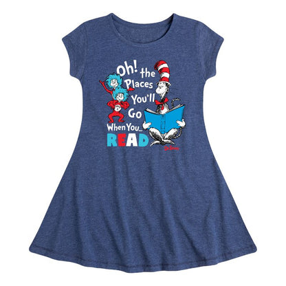 Girls' - Dr. Seuss - Oh Places Youll Go When You Read Fit & Flair Cap Sleeve Dress