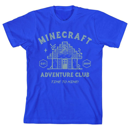 تي شيرت أزرق ملكي للأولاد من Minecraft Adventure Club Time To Mine