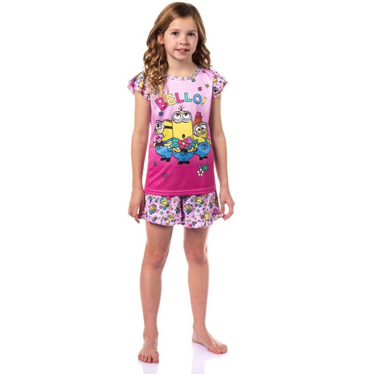 Despicable Me Toddler Girls' Flower Bello! Minions Pajama Sleep Set Shorts Pink