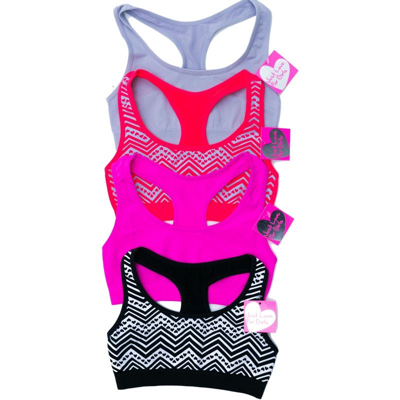 حمالات صدر Just Love Girls - عبوة من 4 حمالات صدر مريحة وأنيقة للتدريب للفتيات