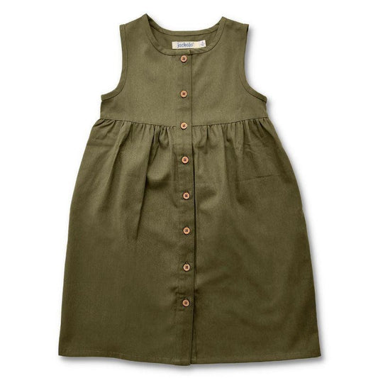 Kids' Organic Sleeveless Button-Down Woven Dress Dark Olive - Jackalo