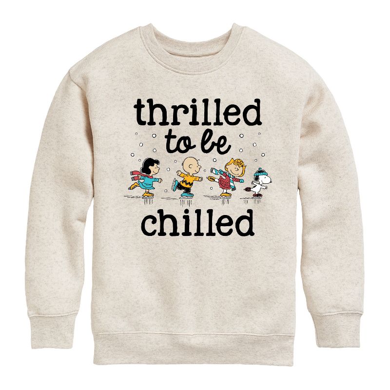 Boys' - Peanuts - Snoopy and Friends Thrilled To Be Chilled Graphic Long Sleeve Fleece Sweatshirt