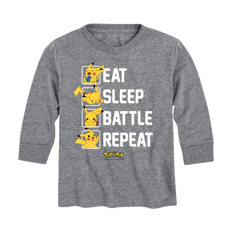 تي شيرت جرافيكي بأكمام طويلة للأولاد - بوكيمون - أكل ونوم ومعركة وتكرار