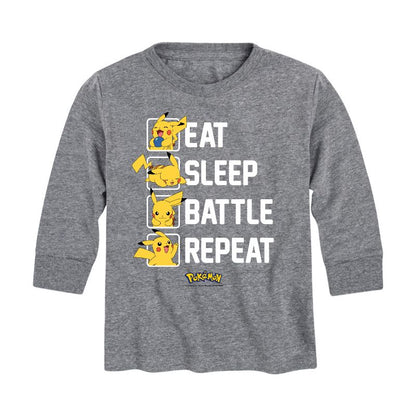 تي شيرت جرافيكي بأكمام طويلة للأولاد - بوكيمون - أكل ونوم ومعركة وتكرار