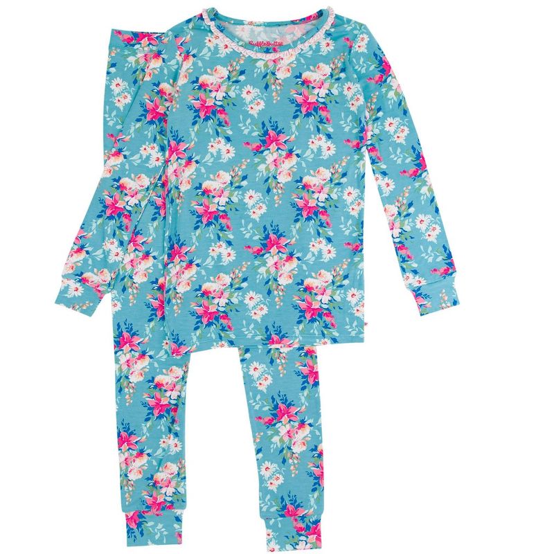 RuffleButts SoftSnooze Big Girls Ruffle Long Sleeve Pajama Set