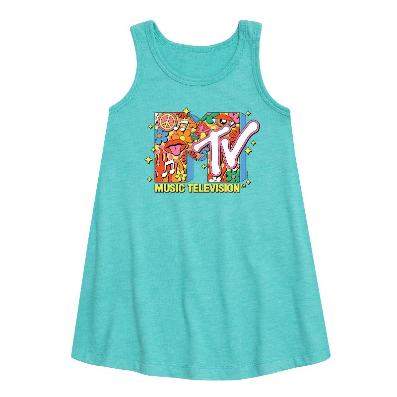 Girls' - MTV - Logo Retro Collage Graphic Sleeveless Aline Dress