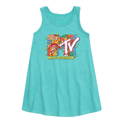 Girls' - MTV - Logo Retro Collage Graphic Sleeveless Aline Dress