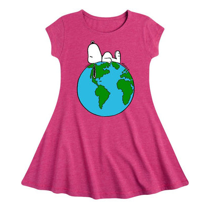 فستان سنوبي سبيس ترافيلر للبنات - بينتس - بأكمام قصيرة وقصة ضيقة