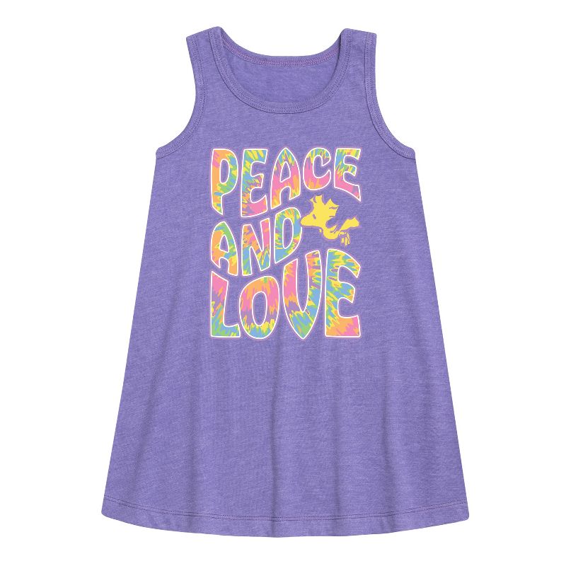 Girls' - Peanuts - Peace & Love Graphic Sleeveless Aline Dress
