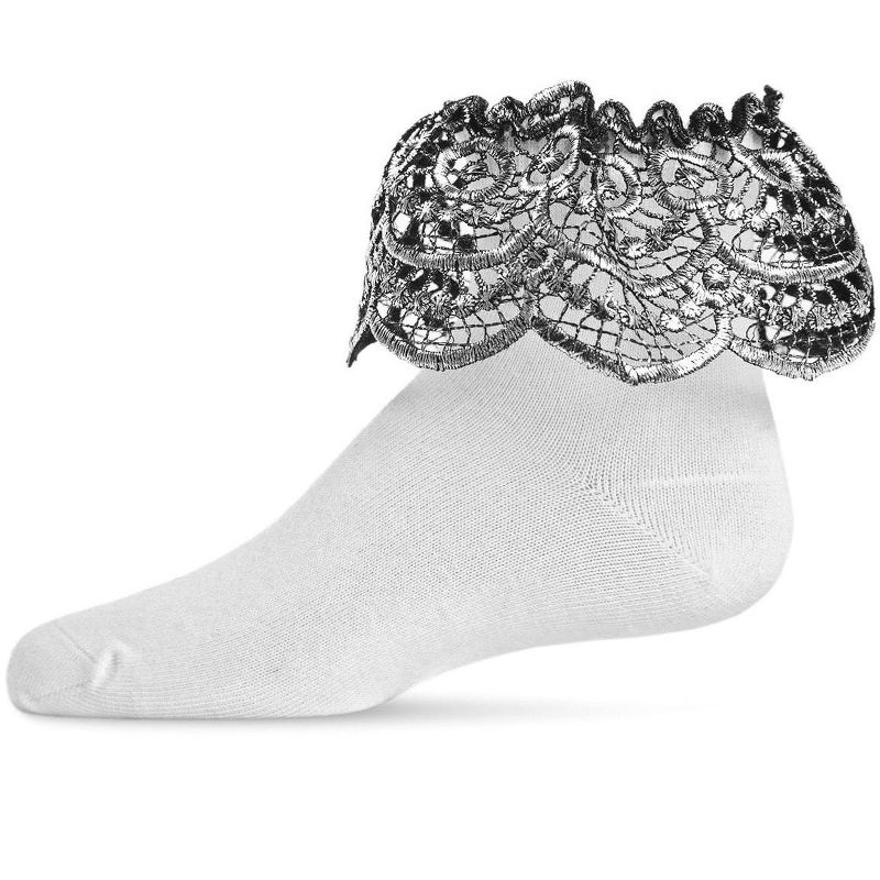 Memoi Metallic Scalloped Cotton Blend Anklet Socks